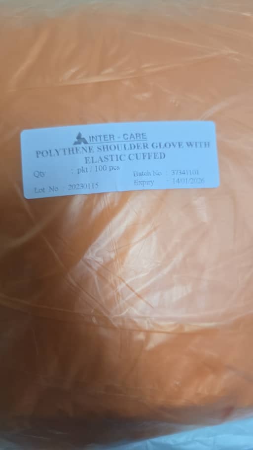 POLYTHENE SHOULDER GLOVE WITH ELASTIC CUFFED